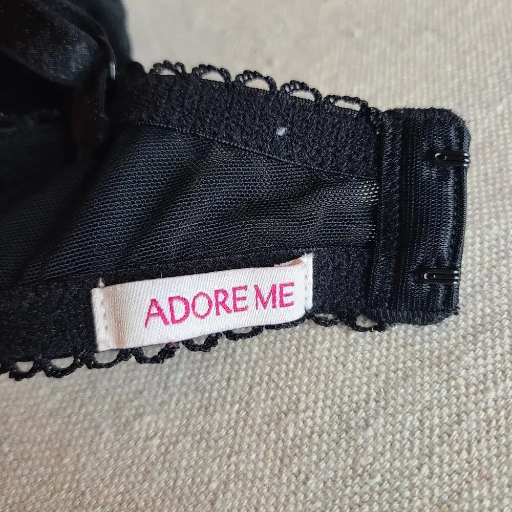 Adore Me Milena Underwire Push Up Bra Red Black Lace High Neck Coquette Size 36D